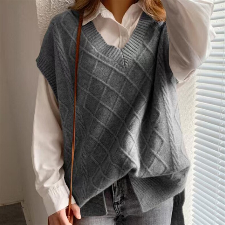 秋冬新款羊毛马甲女中长款V领坎肩背心套头宽松羊毛针织衫，女装马甲，唯若美羊绒