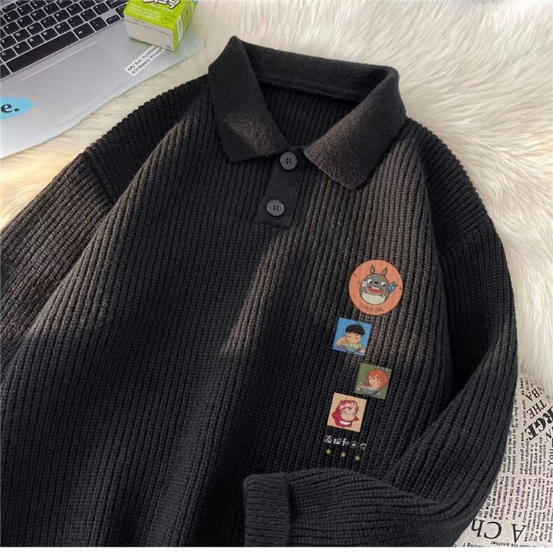 英伦高级感慵懒风毛衣男新款青少年polo领上衣潮流宽松针织衫外套,男装针织衫/毛衣,星座1210-1