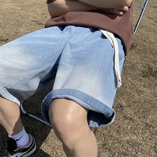 复古水洗牛仔短裤男夏季宽松直筒百搭休闲工装五分裤N01088-P38，男装牛仔裤，星座308B-1