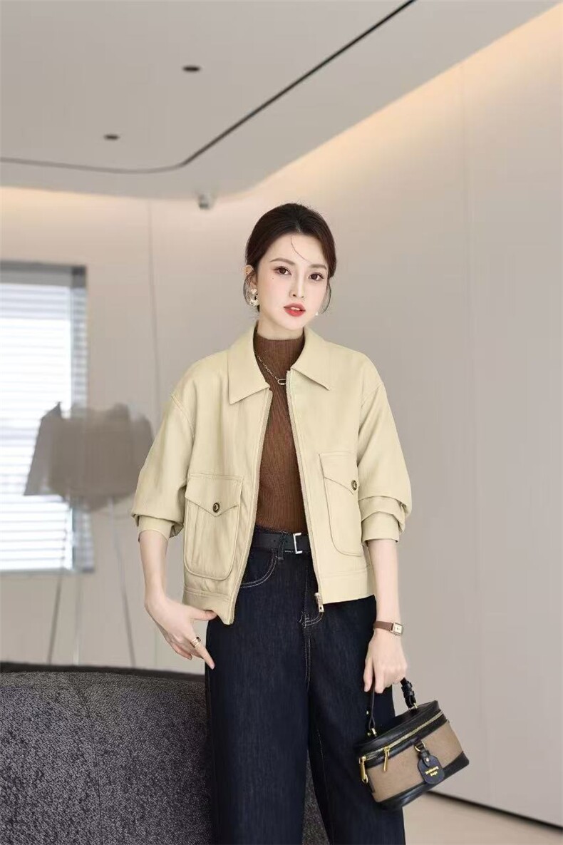 2025秋冬百搭皮衣2025年春新款摩登复古飒帅短款皮正肩夹克￥170,女装休闲裤,泰合衣坊