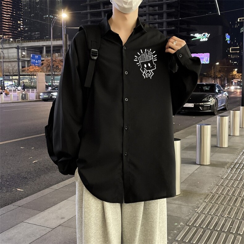 复古衬衫男宽松春秋休闲百搭外套潮男图片