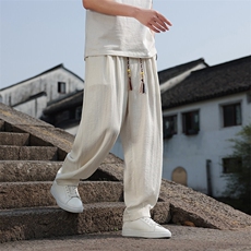 春夏新款帅气阔腿直筒裤风棉麻休闲裤男K2506-P70，男装休闲裤，电商A008
