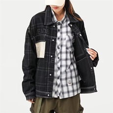 牛仔夹克工装口袋中性字母印花条纹贴布外套大码M-4XLJK8037P65，男装夹克，星座1013-1