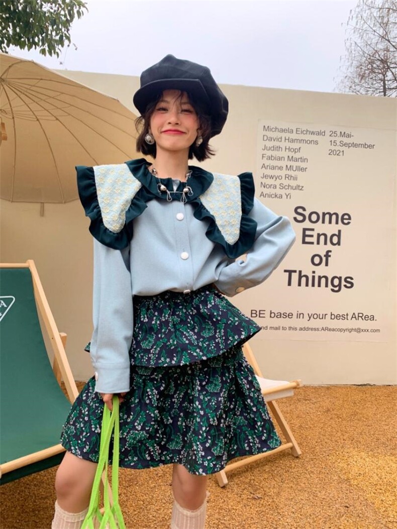 大翻领荷叶衬衫，女装衬衫，YOUER DENG