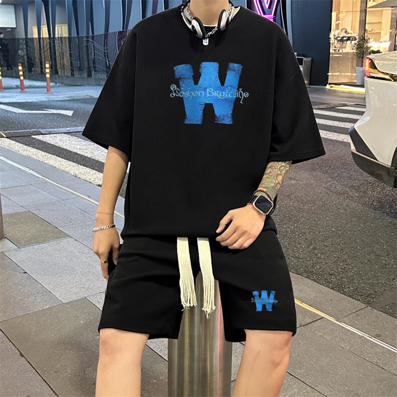套装！ 华夫格套装短袖T恤短裤男 TZ237-特P 38图片
