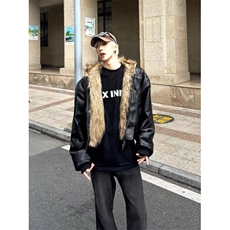 网图得物抖音质量美潮双面穿座山雕PU皮衣外套W1878/特P155，男装皮衣，电商B350