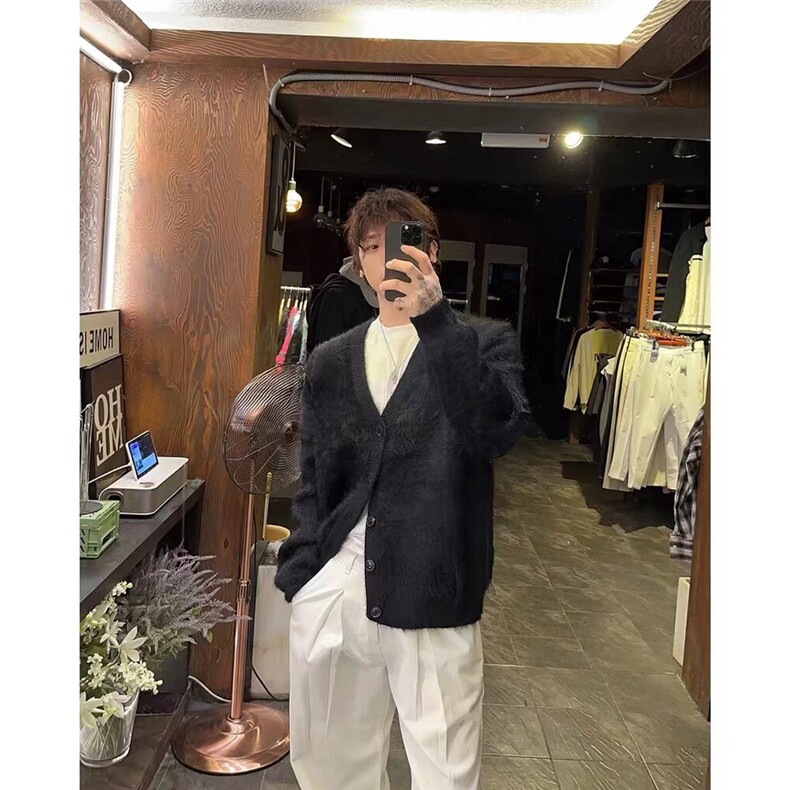 M34-P60美式潮牌针织开衫外套男2025春秋冬季V领毛衣慵懒风,男装针织衫/毛衣,电商B323A