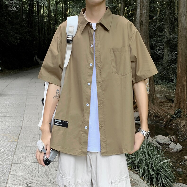 夏季日系复古短袖衬衫男宽松百搭情侣休闲外穿半袖衬衣CS0313-P35,男装衬衫,星座308B-2