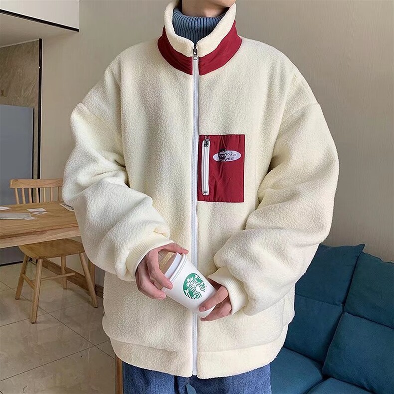 A加厚立领衣男冬季羊羔毛宽松服港风潮流休闲外套W2345-P90,男装棉衣,星座512-3