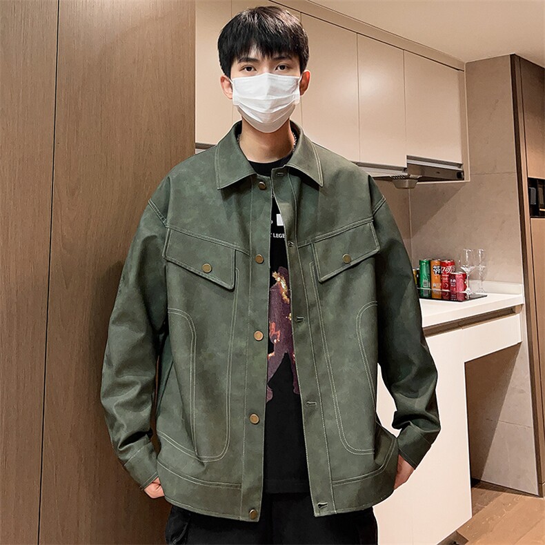 秋季男士休闲皮夹克潮机车皮衣外套青年翻领A266-PY009-P100控168图片