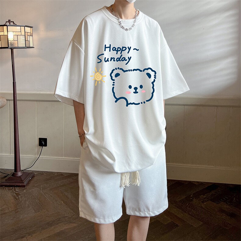 华夫格套装运动短袖t恤套装休闲两件套一套HZ84309-P44,男装T恤,电商A040