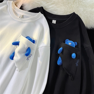 港风中性风平铺小熊卫衣女大码M-5XL情侣潮卫衣男WY8745P60控88图片