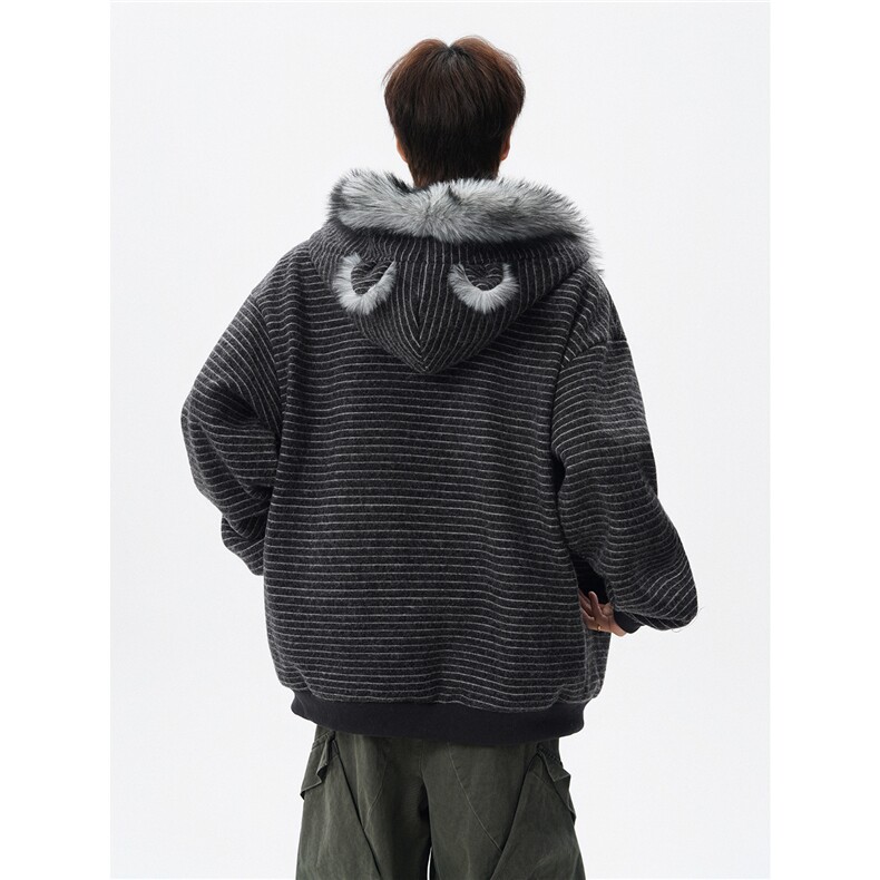 M-6XL美式连帽耳朵条纹毛领座山雕价格男夹棉毛呢棉服外套ZSD8001,男装棉衣,电商B238