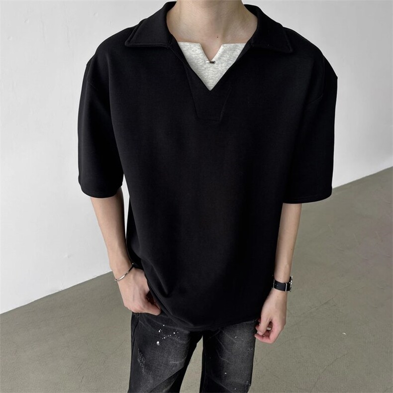 韩系V领假两件Polo短袖ZX0288-P38,男装T恤,星座313A(原308A-2)