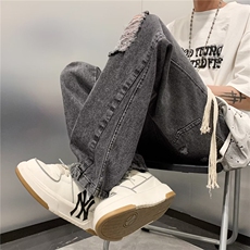 美式高街破洞牛仔裤男女ins潮牌hiphop宽松直筒长裤N01709-P48，男装牛仔裤，星座308B-1