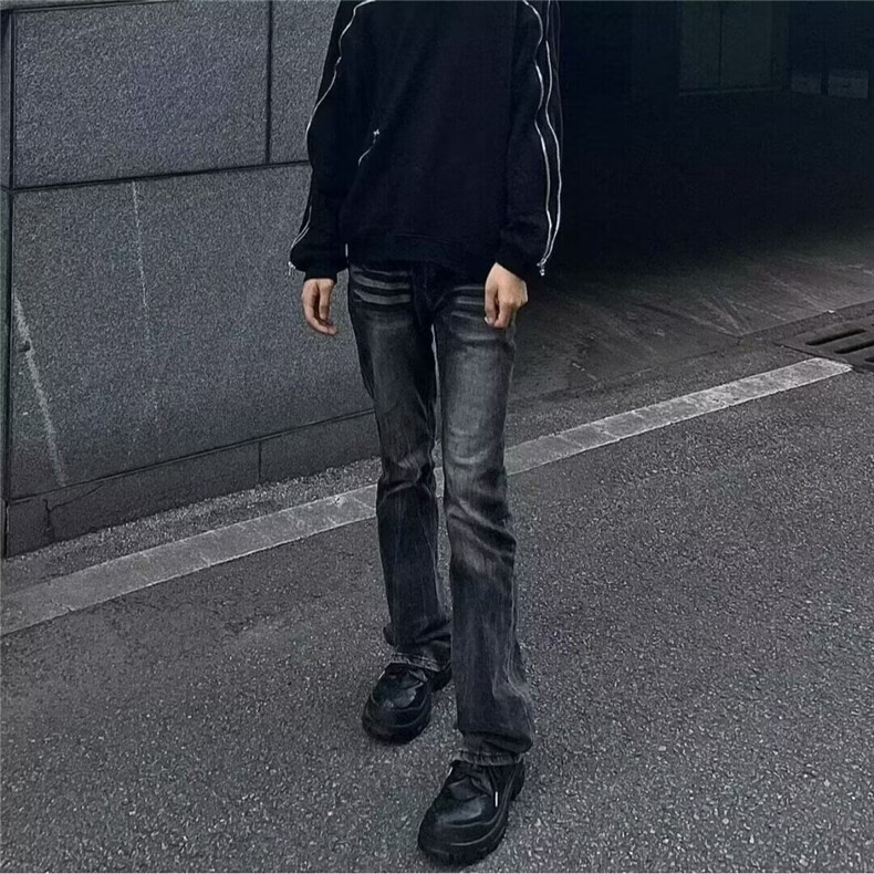 美式高街vibe风复古水洗黑灰牛仔裤男微喇修身直筒显瘦裤NL613,男装牛仔裤,星座1116A（原606A-3）