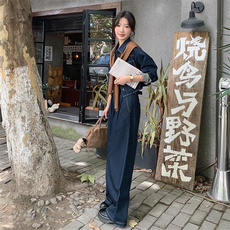 2024年秋款新款上衣外套直筒大脚长裤子套装牛仔时尚气质两件套,女装套装/套裙,瑶迪