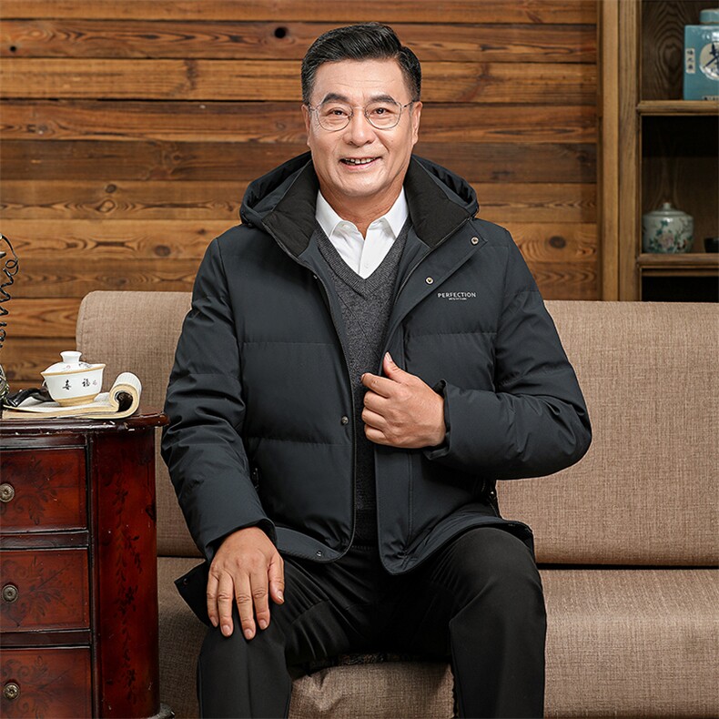 冬季新款男士中老年连帽加厚保暖羽绒服男装商务休闲白鸭绒外套,男装羽绒服,电商B212（原钱塘6029）