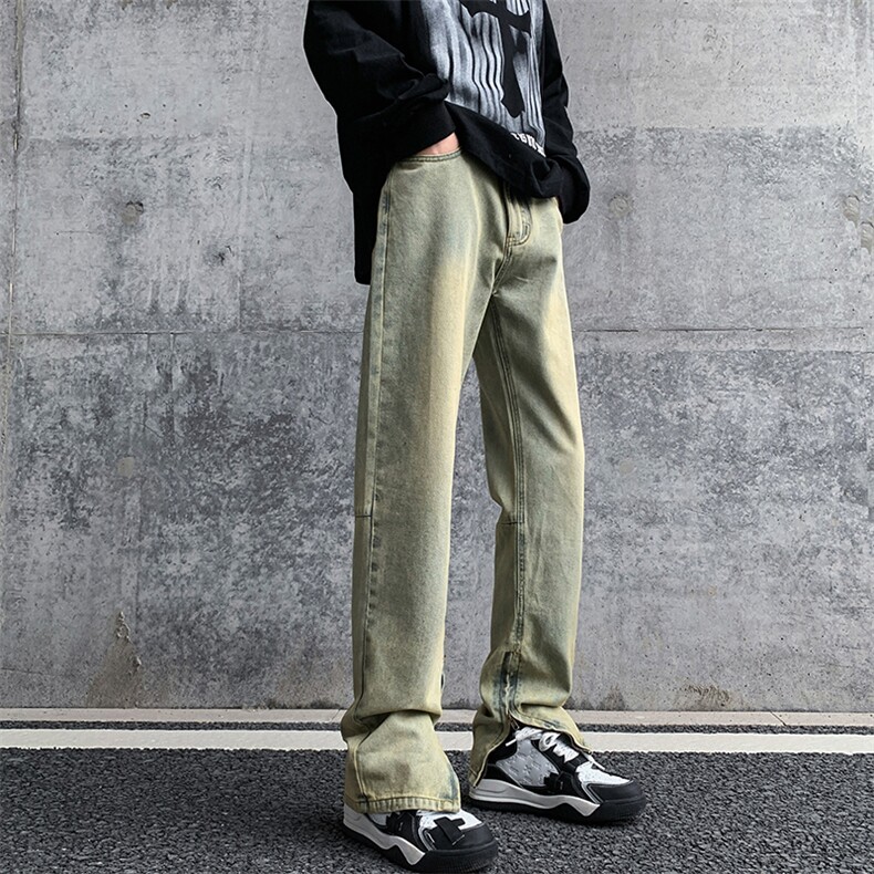 现货秋冬高街vibe修身长裤黄泥染拉链牛仔裤男K823-P55,男装牛仔裤,星座205