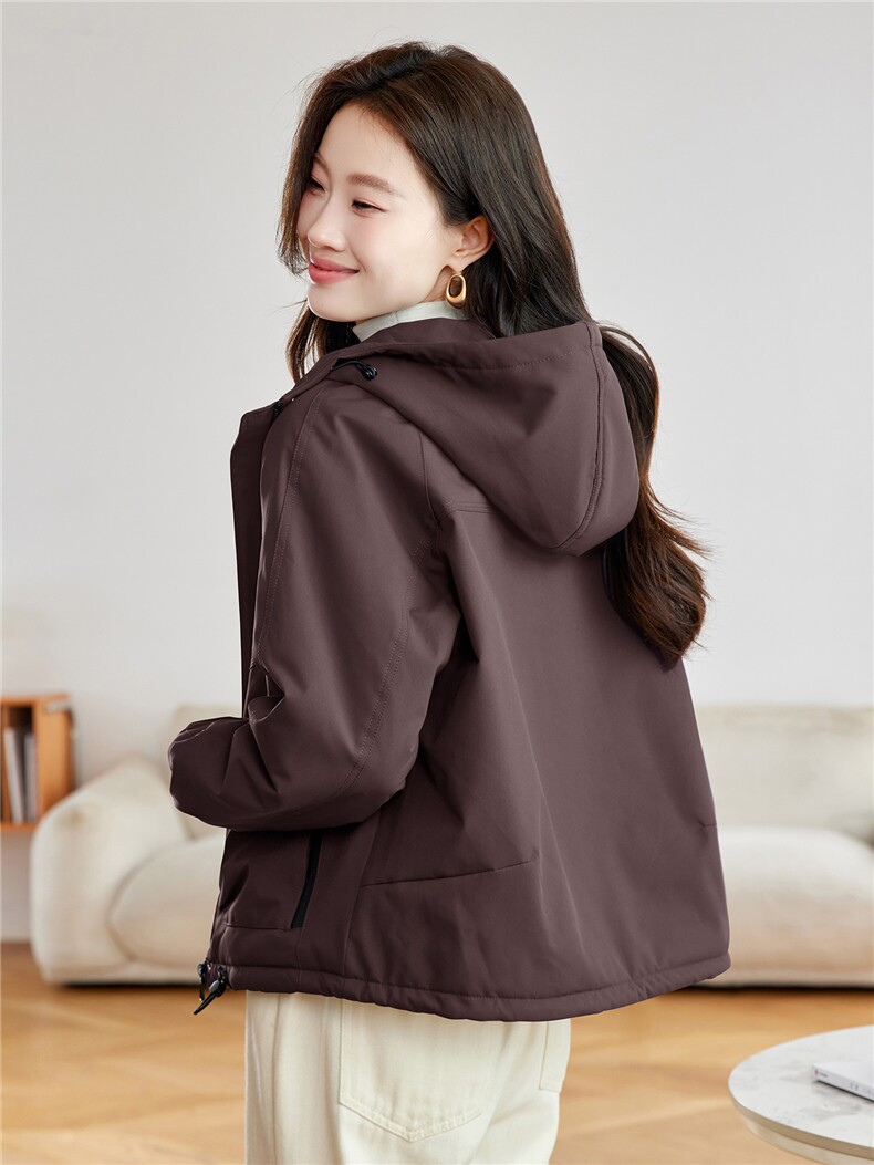 休闲连帽加绒加厚派克服外套女2025秋冬新款小个子短款宽松冲锋衣,女装棉衣/棉服,沐七七