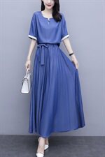 2023女装夏装套装时尚时尚大码宽松显瘦束腰中长款百褶裙两件套潮，商品下架区，芷墨服饰