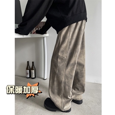 加厚保暖潮牌直筒拖地阔腿裤扎染脏脏布纽扣收脚毛呢裤男7991-P65，男装休闲裤，电商C305A