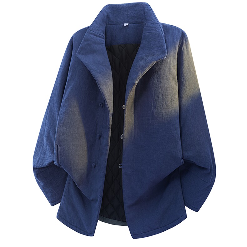 立体藏青色中长款棉衣冬风唐装大码宽松棉服保暖外套1219p198，男装棉衣，电商A016