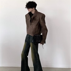 美式痞帅短款垫肩外套男飞行夹克美拉德皮衣机车服LF1001p65特，男装夹克，电商D256-2(原A064-2)