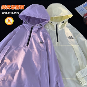 冬新单板防水防风滑雪服男女加绒内里中性风大码套头外套M79-P120图片