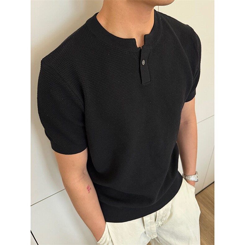 针织短袖V领Polo薄款波罗纹77090-P55,男装Polo衫,电商D342