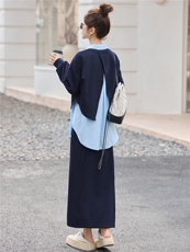 2025年秋装新款纯色衬衫长袖卫衣半身裙三件套装，女装套装/套裙，简韵佳