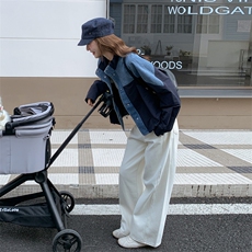 撞蓝色复古拼接牛仔外套2025新款女秋季韩系chic立领短款夹克上衣，女装短外套，1C071-1