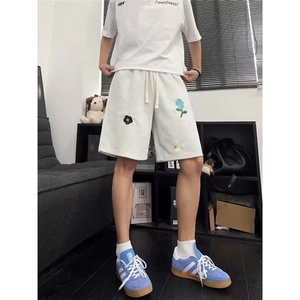 美式复古小花刺绣短裤男款夏季潮牌宽松裤子情侣五分裤DA1122-P30图片