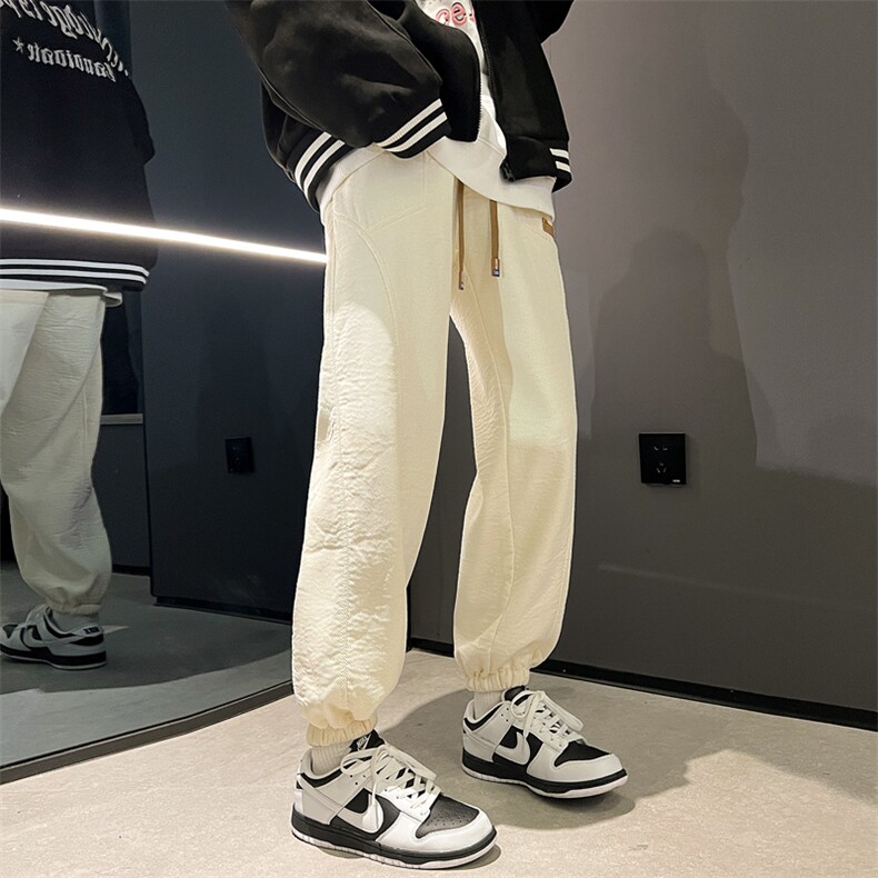 2024冬季华夫格裤子潮流加绒加厚束脚裤313A-1-NK73-P65控78,男装休闲裤,星座808A-1