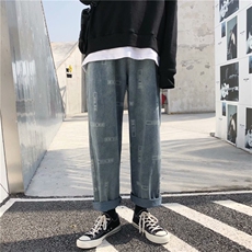 牛仔裤男韩版大码潮流直筒宽松潮牌男女阔腿裤老爹裤子k35-p38，男装牛仔裤，星座1008