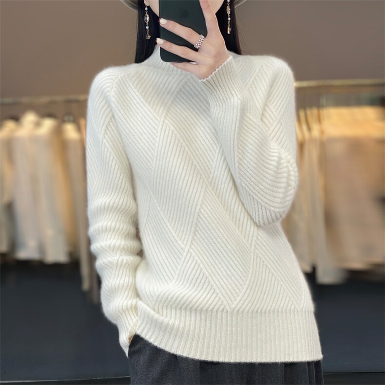 半高领毛衣女2024年新款秋冬纯色针织衫女加厚羊绒,女装羊绒衫,鹿一羊绒