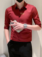店主风夏季男士刺绣痞帅修身七分袖衬衫301A-1/CS331/P55，男装衬衫，星座301A-1