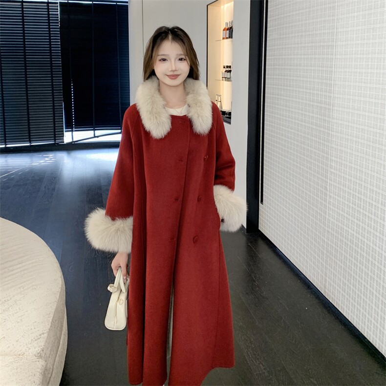 现货新款2177-P450-K669双面羊绒大衣圣诞红,女装双面呢大衣,韩然一族