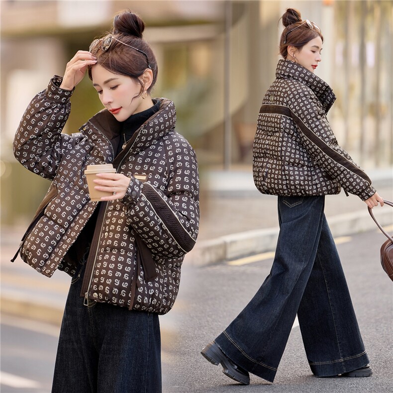 时尚设计感印花短款羽绒服女2025冬季新款白鸭绒加厚保暖防寒，女装羽绒服，余墨