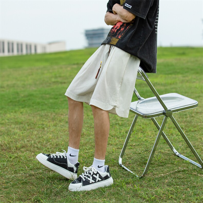 夏季风亚麻男士短裤新中式盘扣棉麻五分裤男加肥加大码中裤男图片