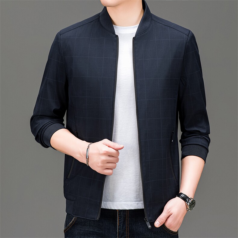 春季夹克男装立领中年商务休闲纯色茄克衫上衣服BSN9785-P80图片