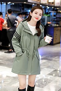 加绒加棉韩版中长时尚减龄气质连帽棉衣女2021年新款休闲宽松棉袄图片