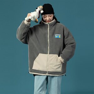 703-Y251 主推冬季高品质加厚羊羔毛拼色外套贴标双面穿图片