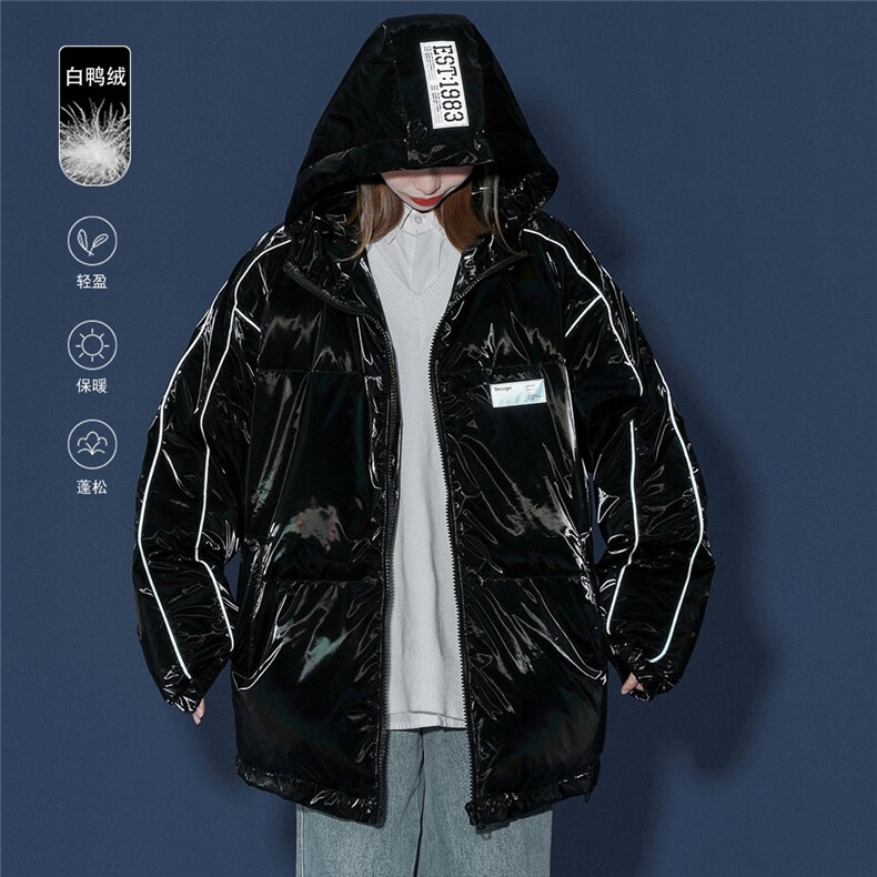 80白鸭绒中性冬季潮流亮面反光设计保暖连帽羽绒服YR101P255控298，男装羽绒服，A247A