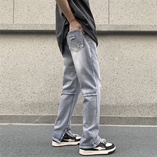 美式复古阔腿牛仔裤男2025春夏款高街破洞设计感宽松长裤745-P45，男装牛仔裤，电商A178