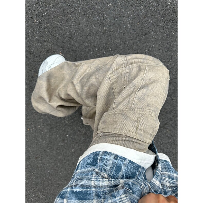 【有货的】杏色扎染工装裤男美式复古大口袋裤子G810PP-特P58,男装工装外套,星座1007（原301D）