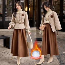 小香风套装女秋冬2025新款bao款气质富家千金套装裙显瘦90羽绒服，女装套装/套裙，小九月