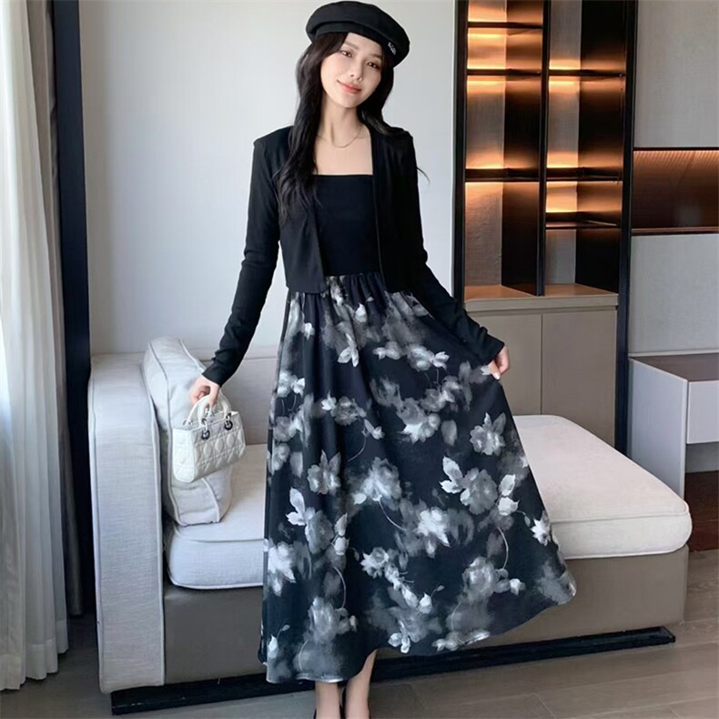 精品现货2024秋装女新款时尚气质优雅针织披肩修身吊带连衣裙套装,女装套装/套裙,煊芮熙
