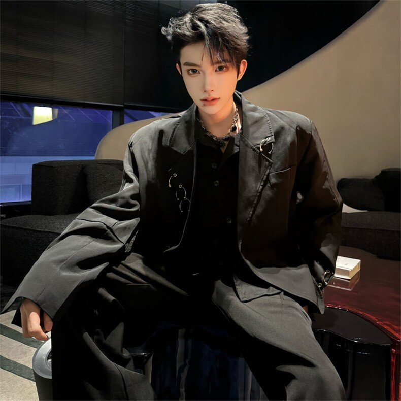 (图）黑色西装外套新款炸街西服2665-P115,男装西服套装,星座910-5