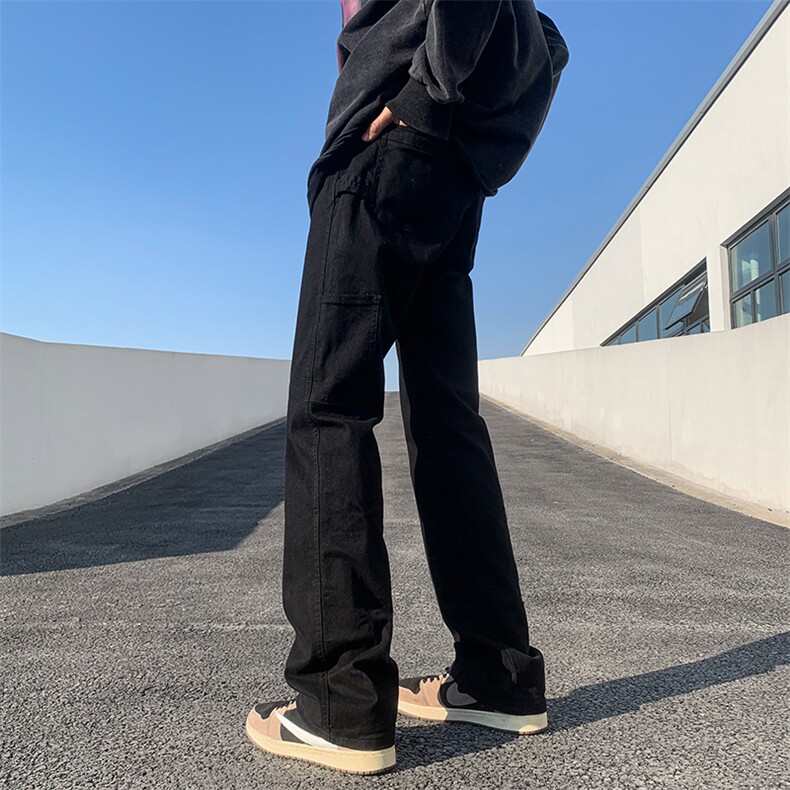 黑色修身微喇cleanfit牛仔裤男美式高街vibe潮牌直筒裤子夏季薄款,男装休闲裤,电商A063
